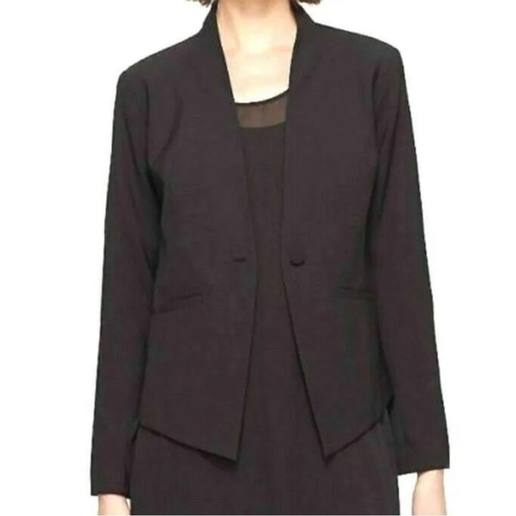 Eileen Fisher Textured Black Longline One Button Silk Blend Jacket Blazer L - Picture 7 of 11